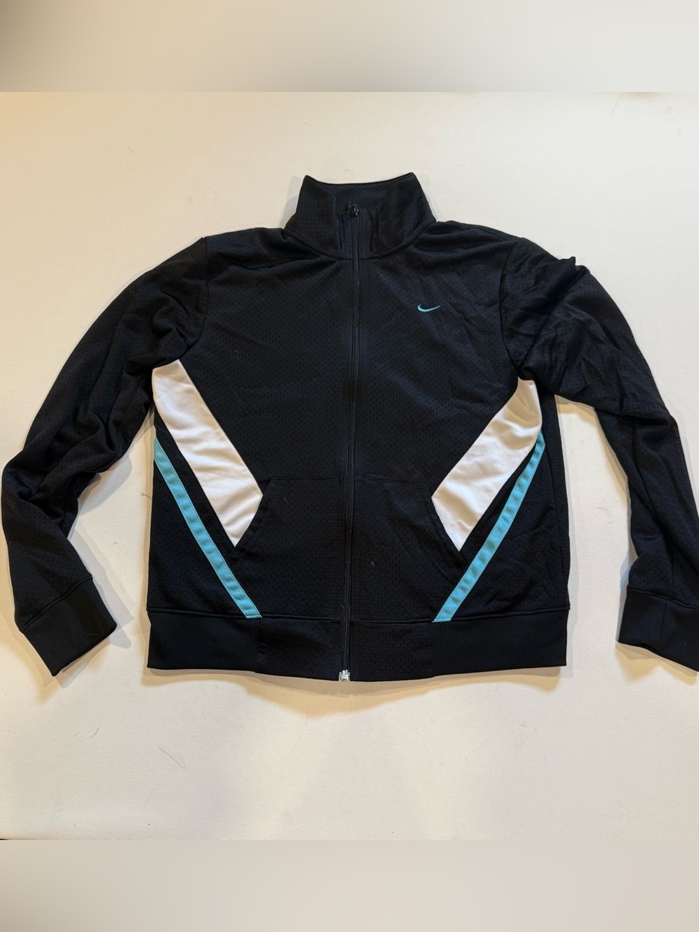 Nike Black Track Jacket with White Panels & Teal Accents